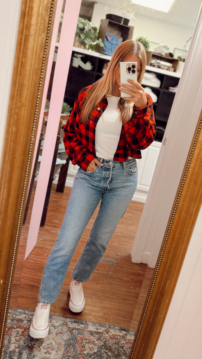 Nikita Crop Plaid Shacket | Red & Black *SALE*