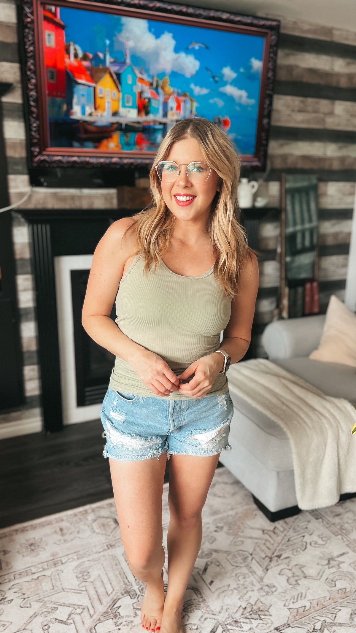 Rynlee Ribbed Tank Top: Sage
