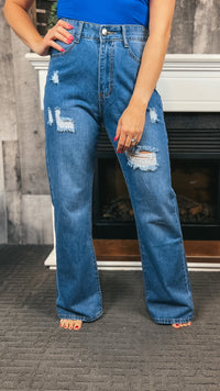 Brady Wide Leg Denim: Dark Blue