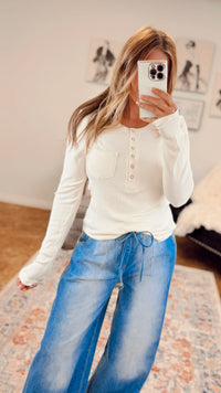 Colleen Ribbed Henley Long Sleeve | Cream