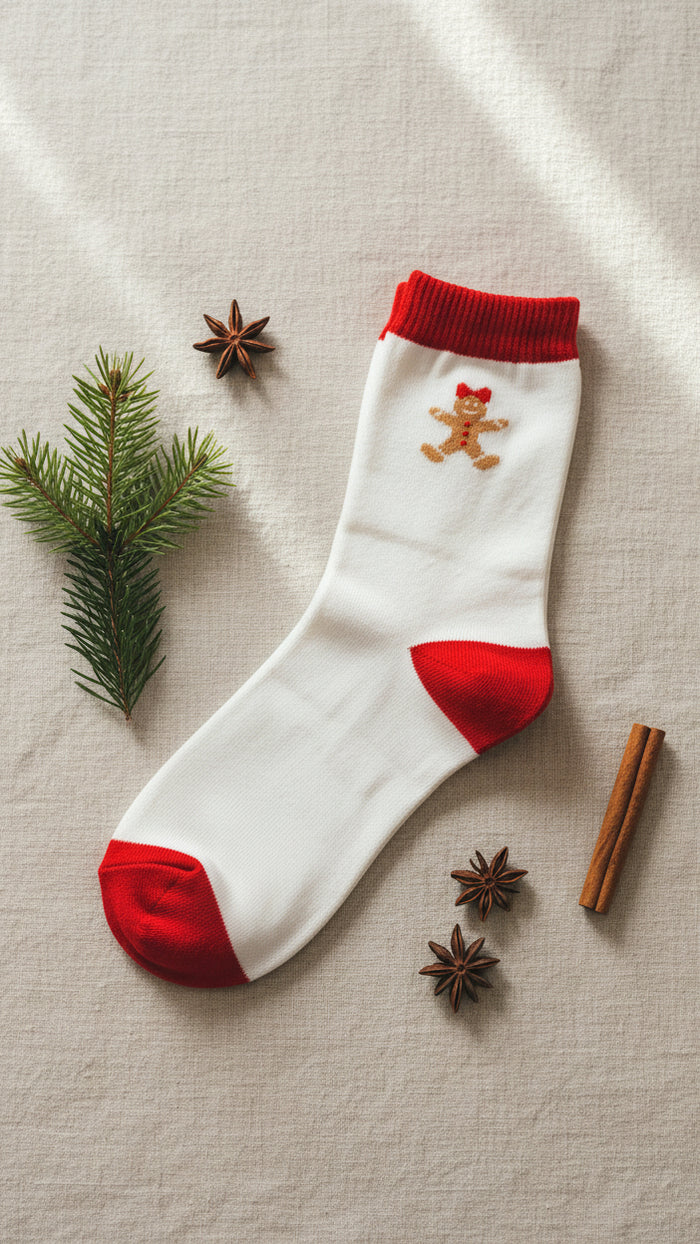 Gingerbread Ankle Socks: White *SALE*