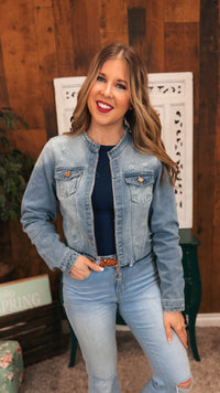 Joey Crop Denim Jacket | Medium Blue