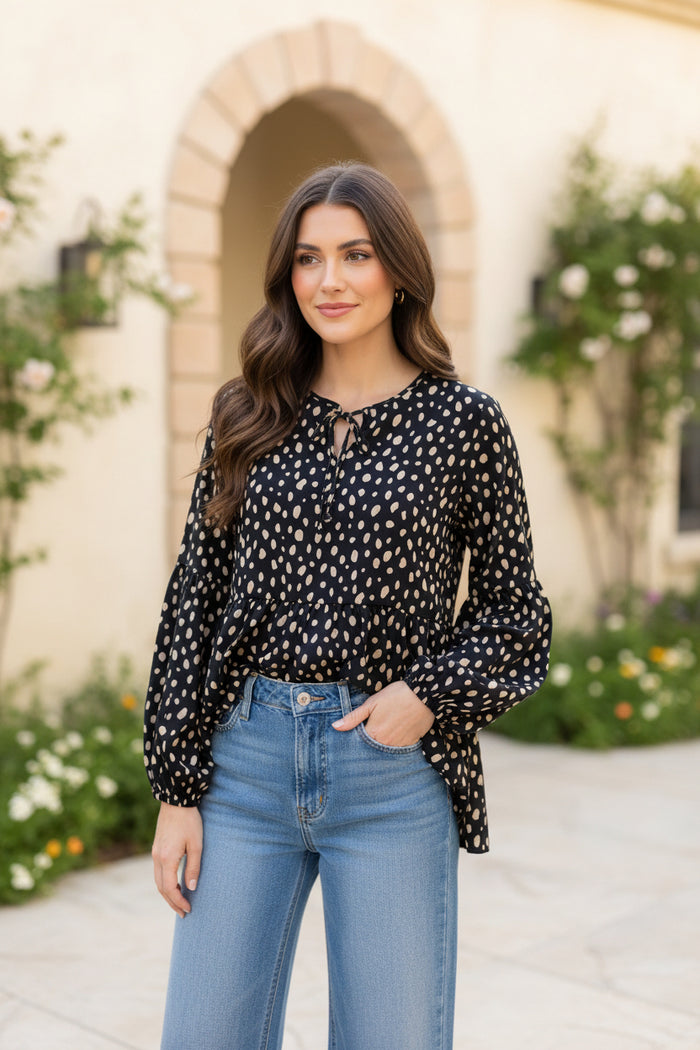 # 22 - Black Polka Dot Blouse | M | SAMPLE SALE