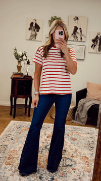 Brittany Striped Tee | Red & Ivory