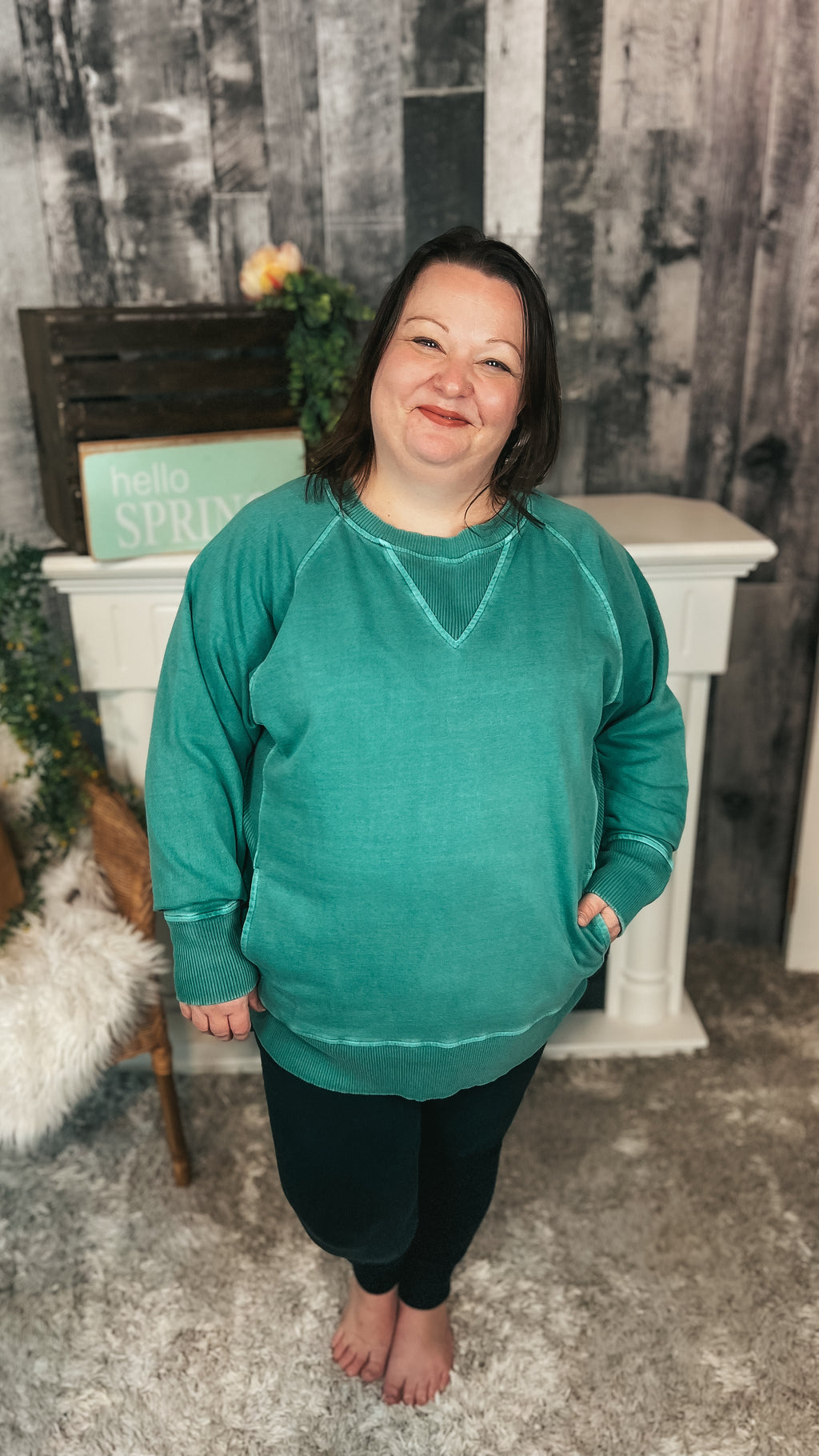 Lori Pocket Sweater: Dark Green