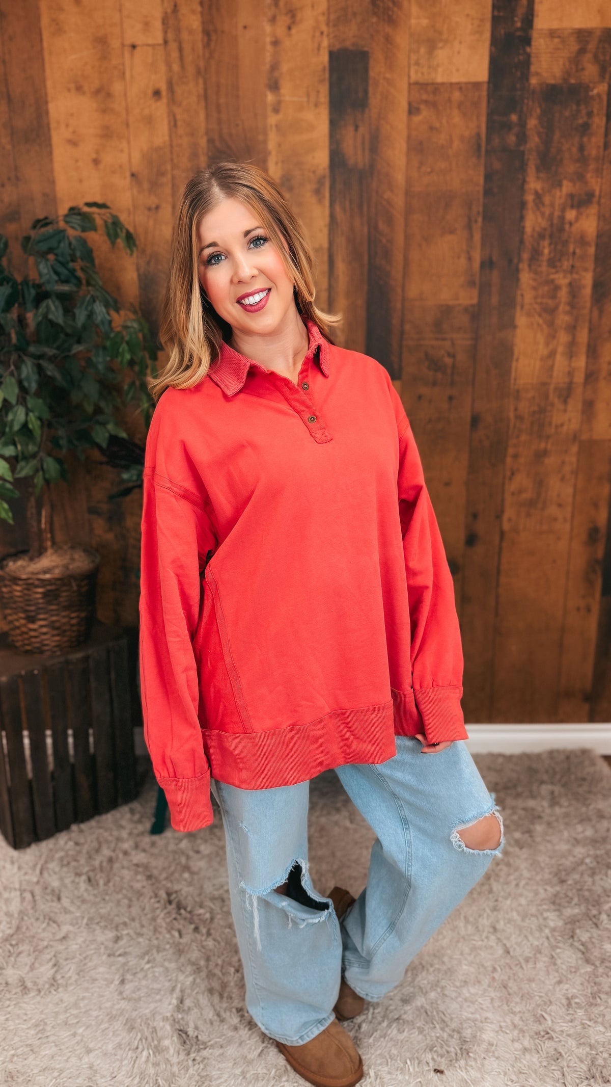 Shelly Collared Sweatshirt | Coral