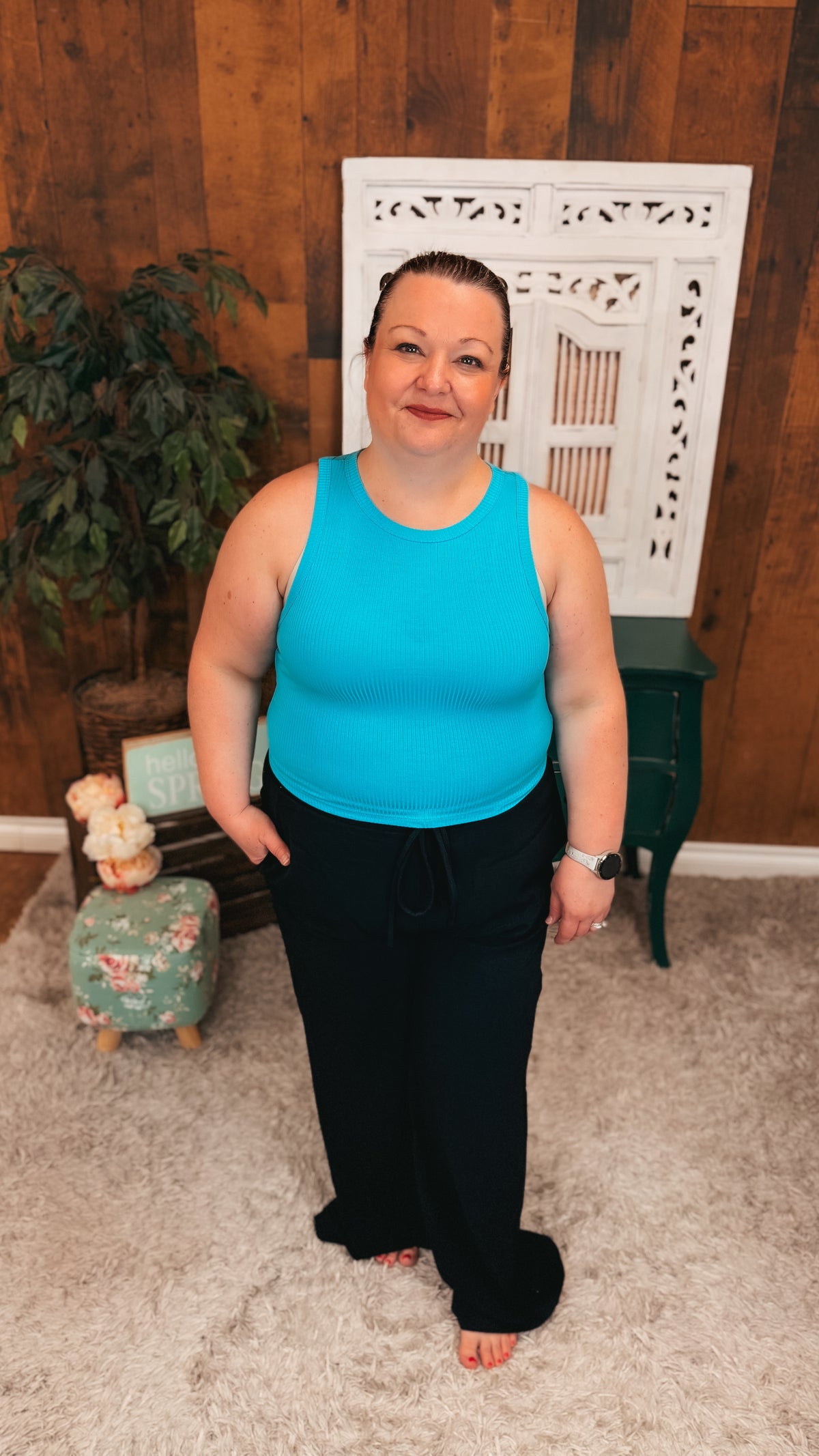 Victoria Ribbed Tank Top | Aqua Blue