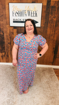 Victoria Floral Dress | Blue & Pink