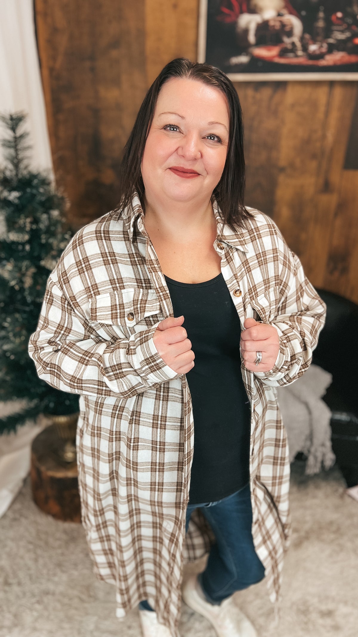 Mariska Plaid Button Down Cardigan | Brown