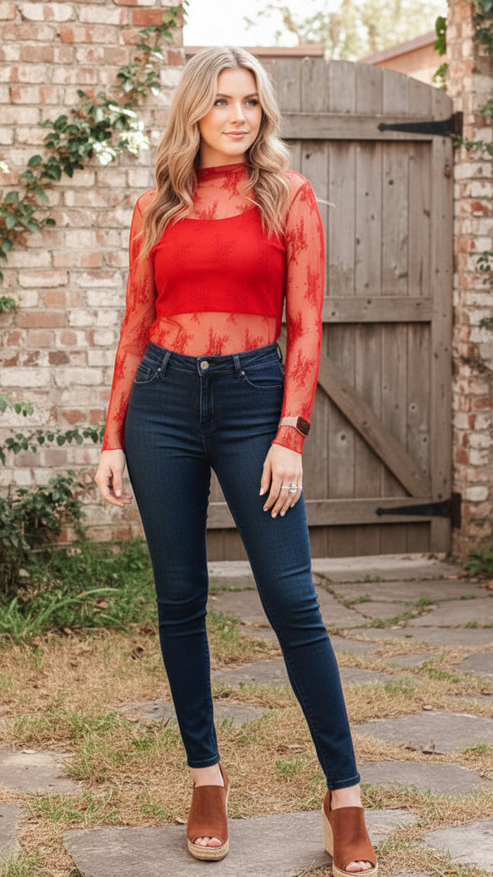 Rosalind Lace Top | Red