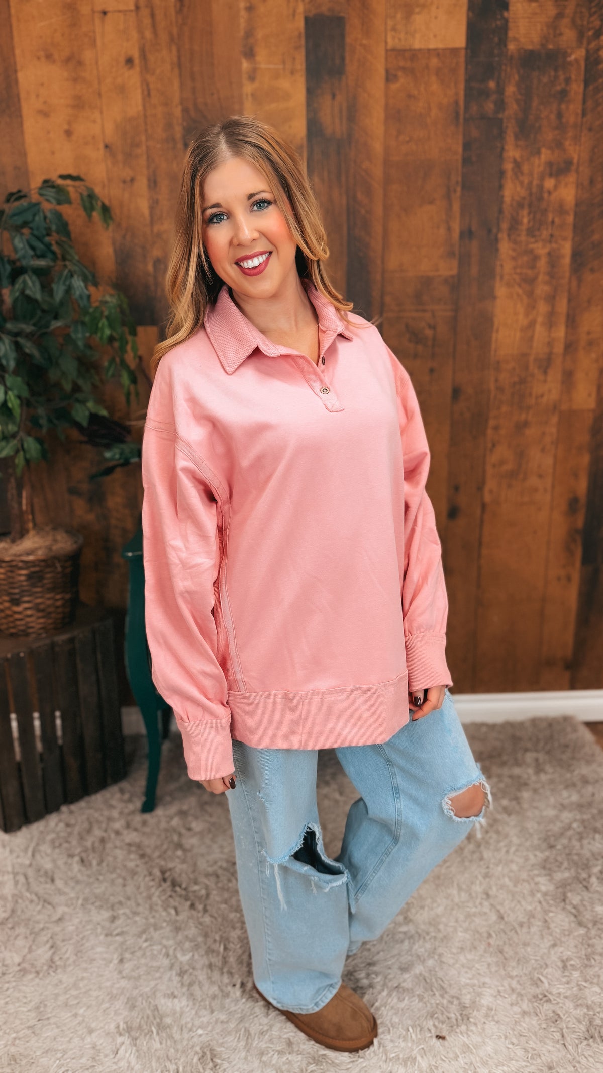 Shelly Collared Sweatshirt | Pink