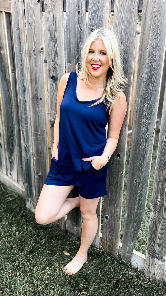 Payton Tank Top Short Set | Navy