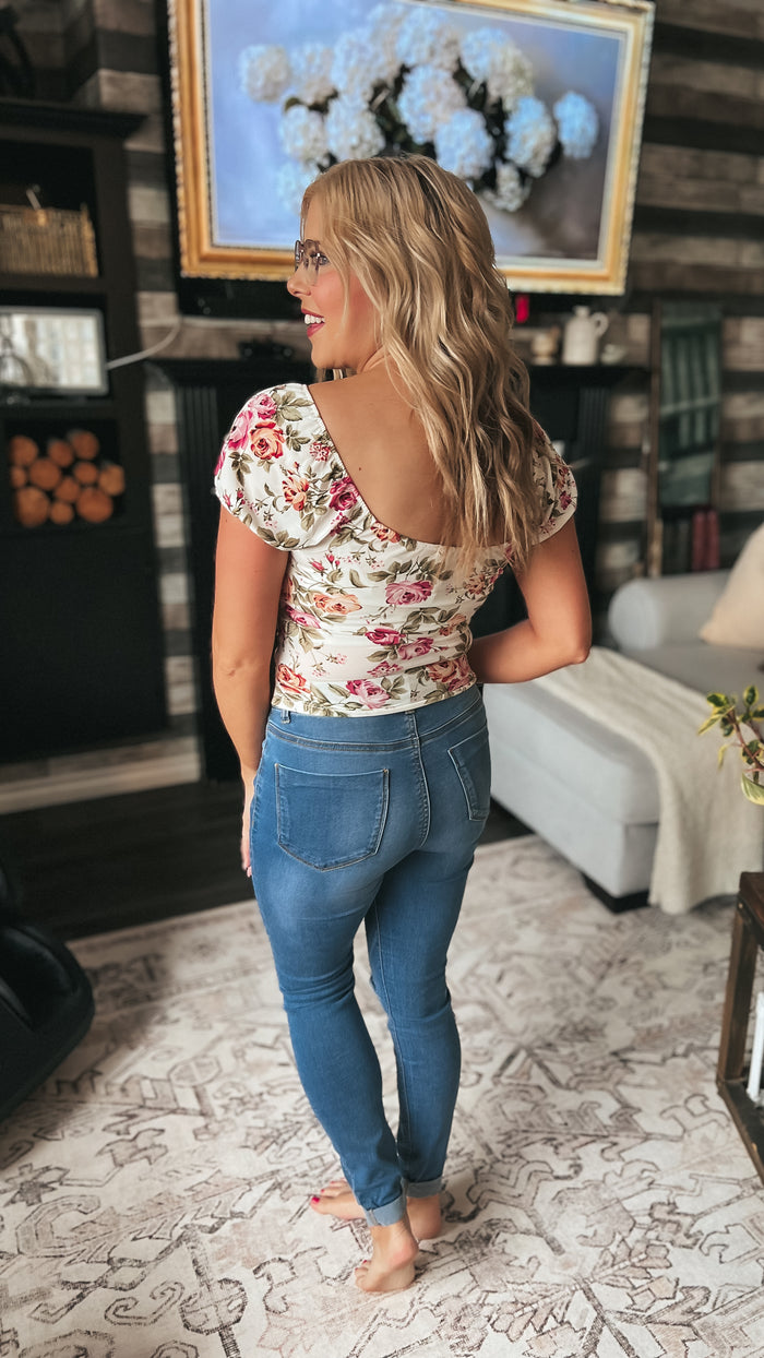 Violet Floral Top | White