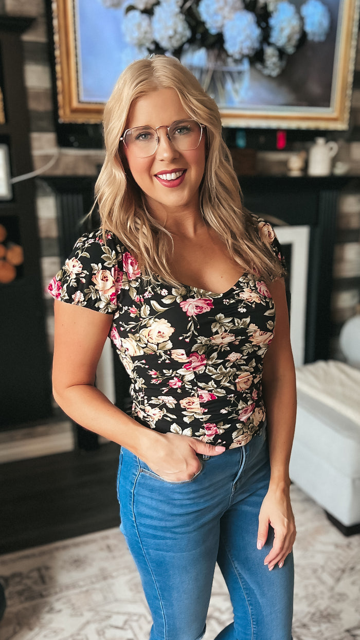 Violet Floral Top | Black
