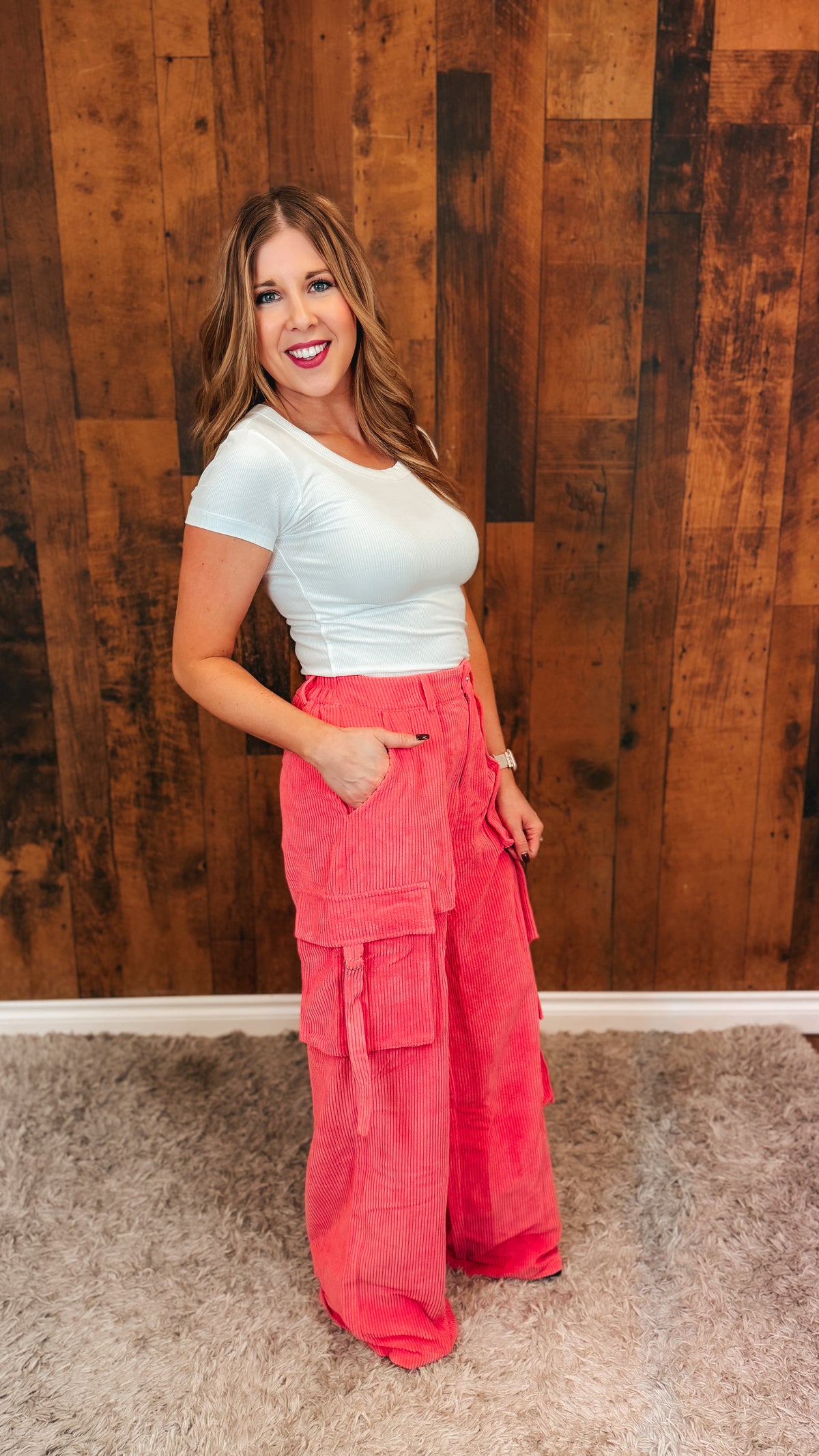 Alicia Corduroy Cargo Pants | Pink