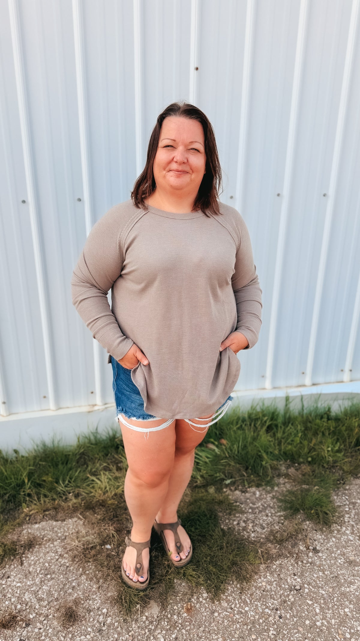 Leslie Waffle Long Sleeve | Taupe