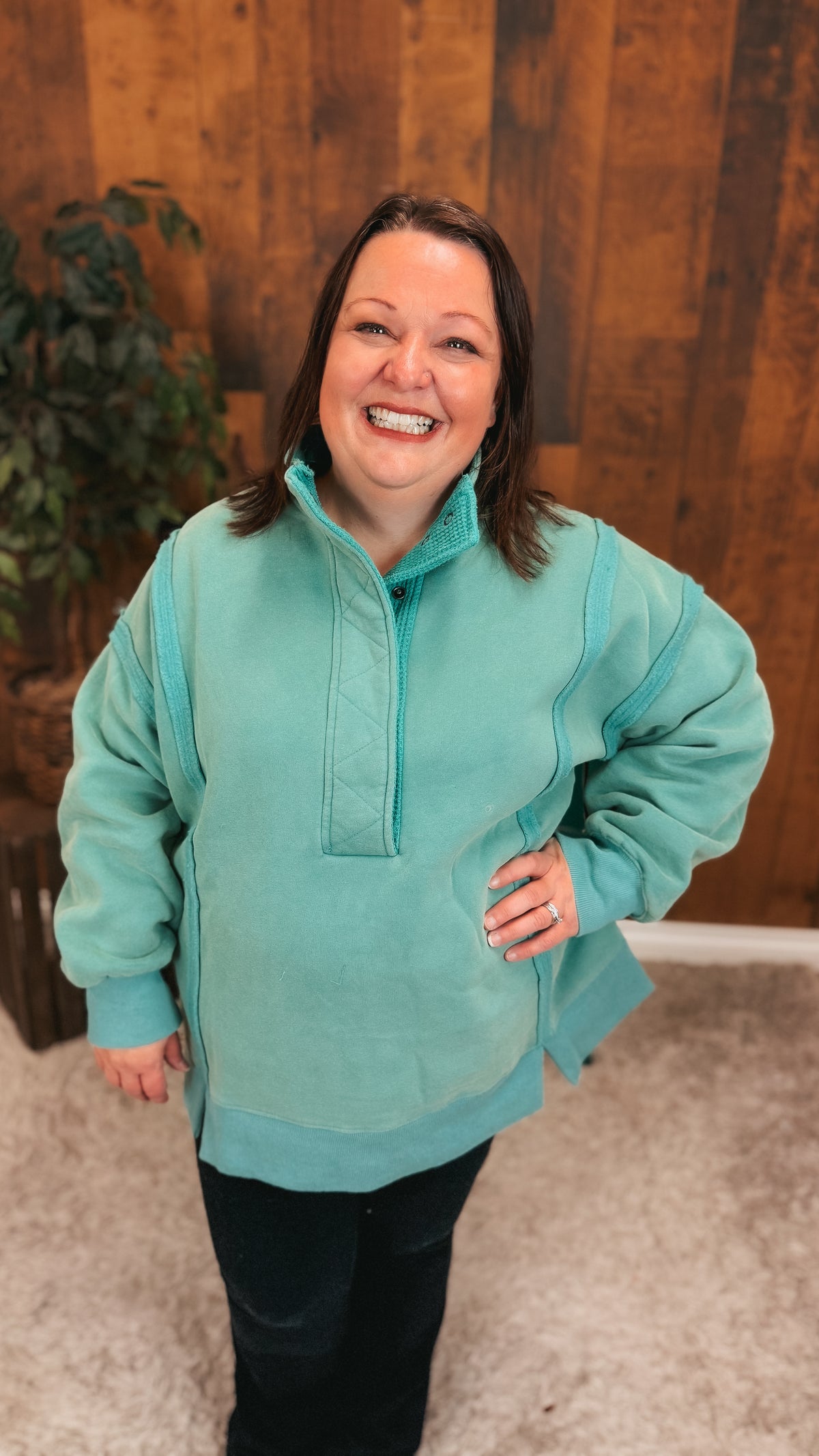 Charlene Snap Sweatshirt | Sea Green