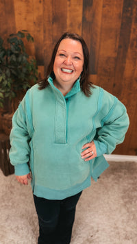 Charlene Snap Sweatshirt | Sea Green