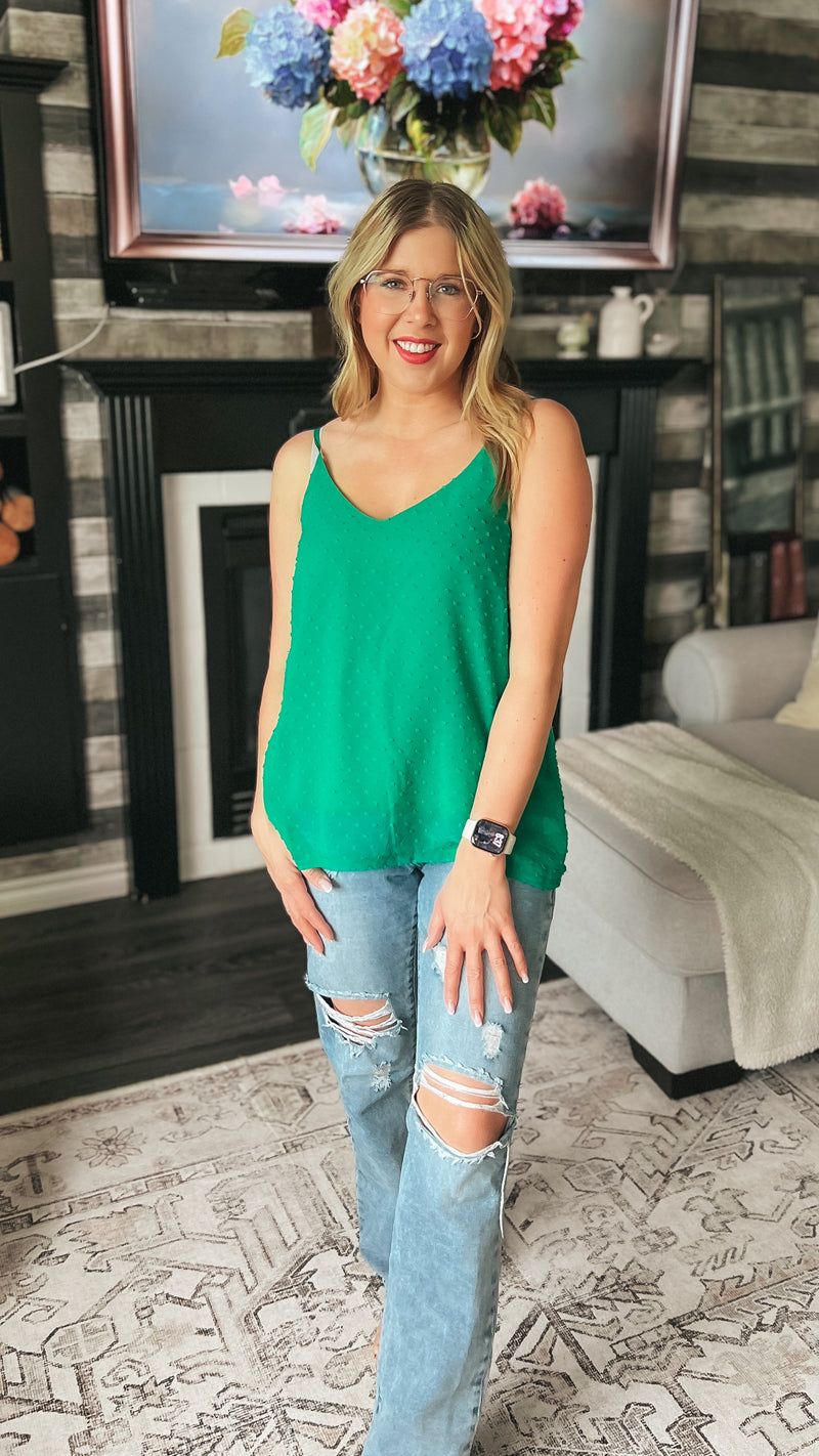 Eva Swiss Dot Tank Top: Green