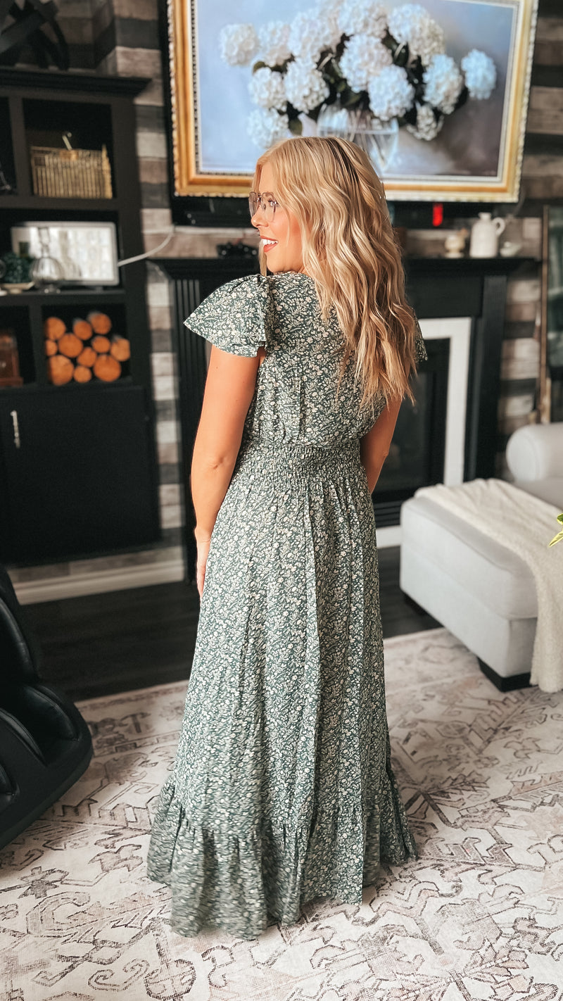 Cassandra Floral Maxi Dress: Green