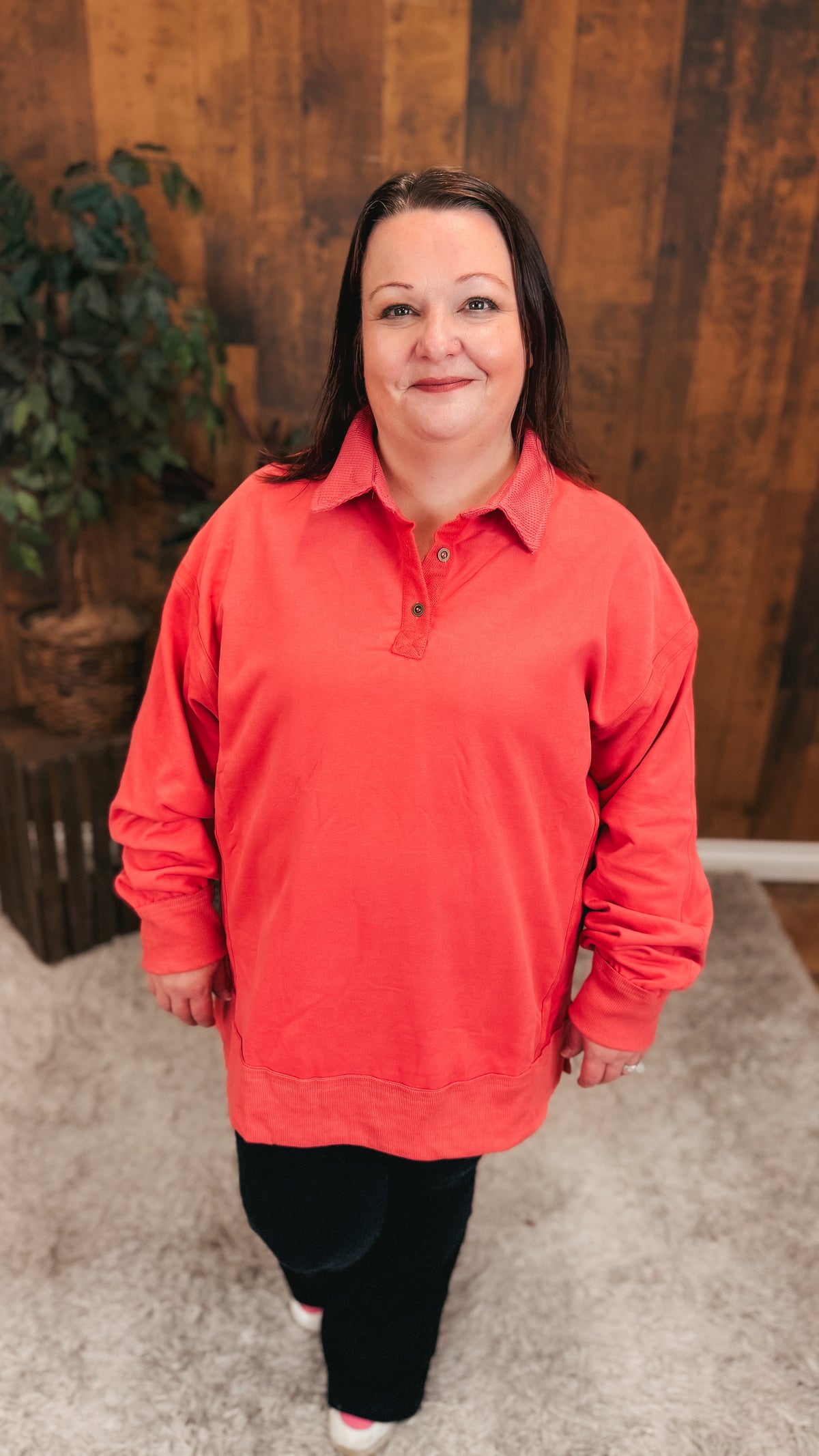 Shelly Collared Sweatshirt | Coral