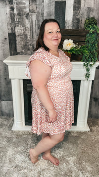 soft pink leopard print sundress with flutter sleeves