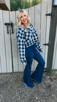 Nikita Crop Plaid Shacket | Black & White