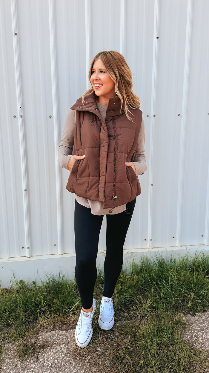 Tori Puffer Vest | Brown