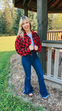 Nikita Crop Plaid Shacket | Red & Black