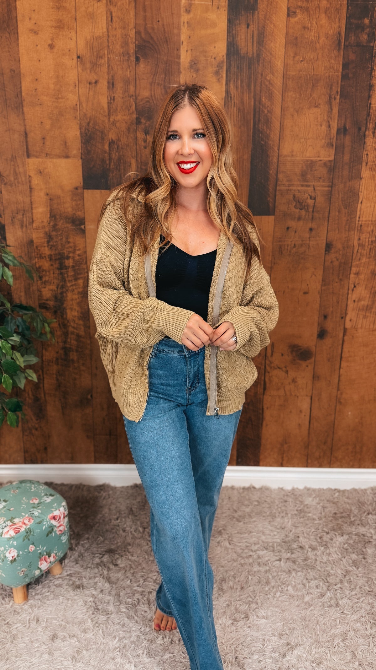 Brandi Zip Sweater Jacket | Taupe