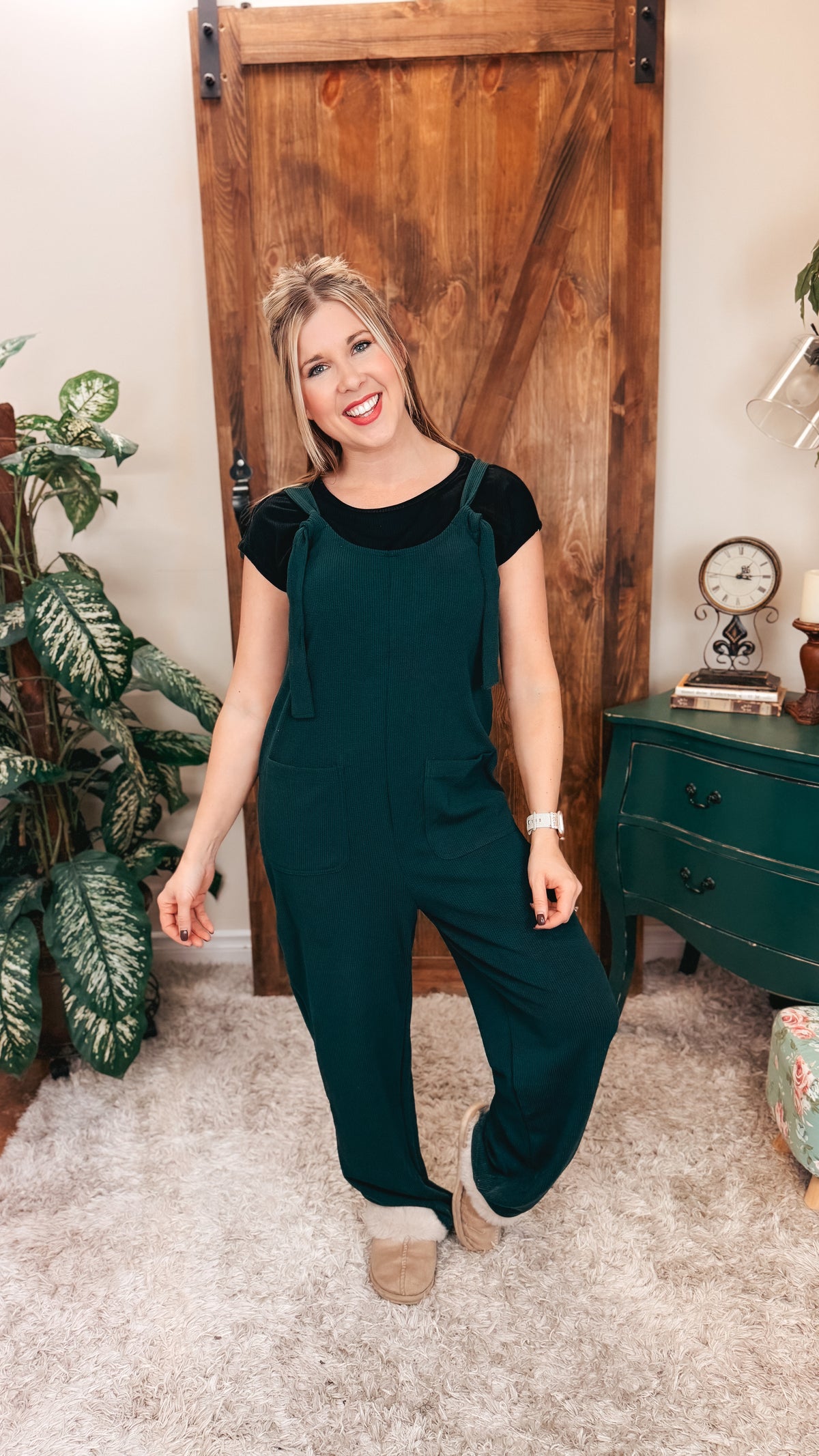 Genevieve Ribbed Knit Romper | Forest