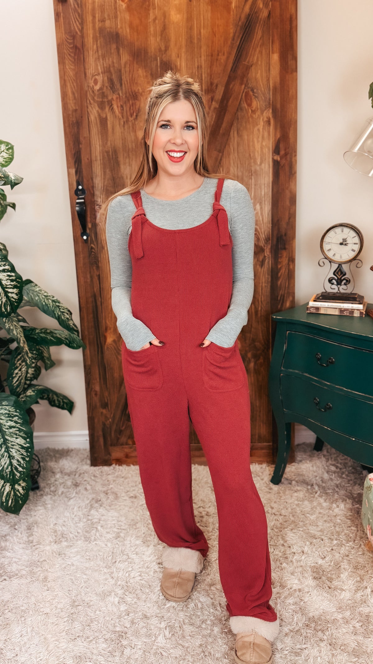 Genevieve Ribbed Knit Romper | Red Bean