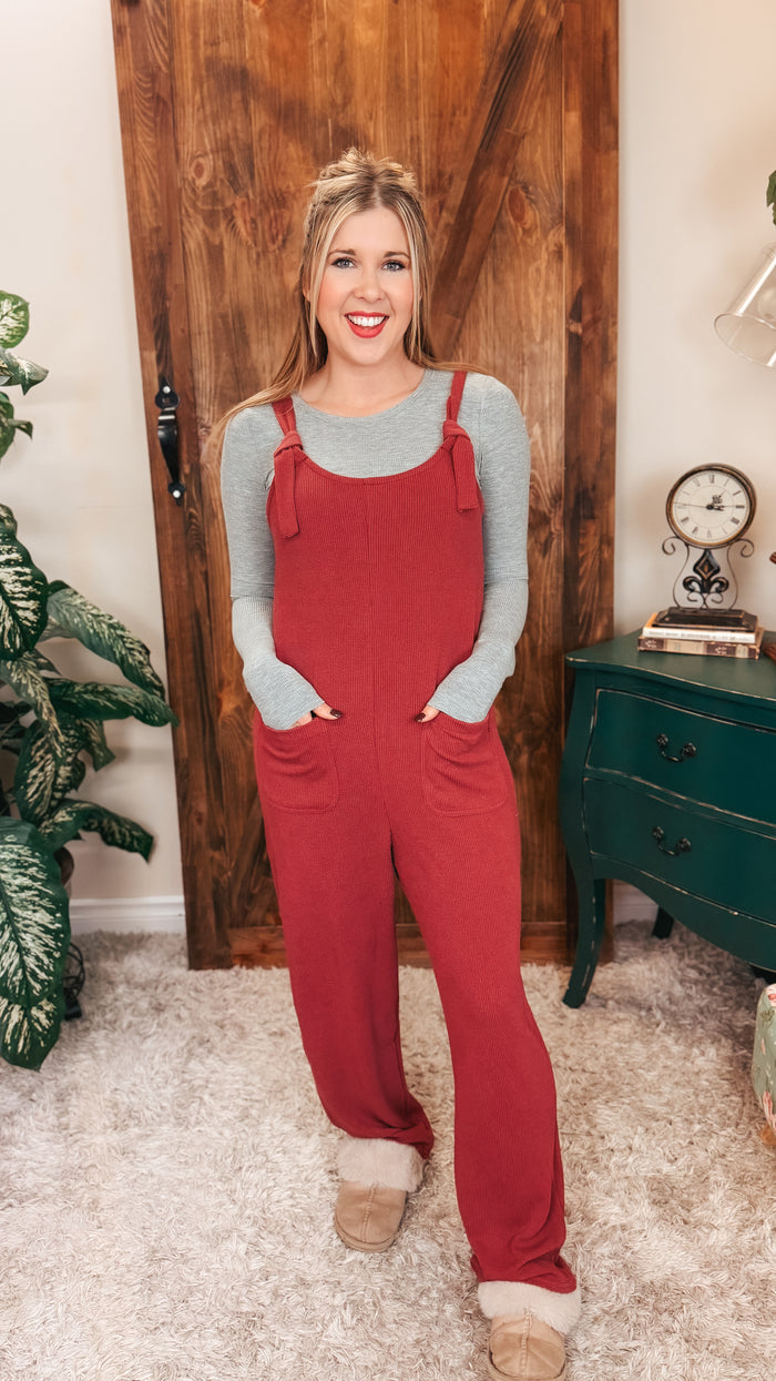 Genevieve Ribbed Knit Romper | Red Bean