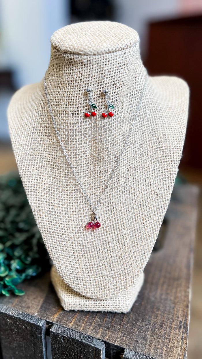 Cherry Necklace & Earring Set | Silver