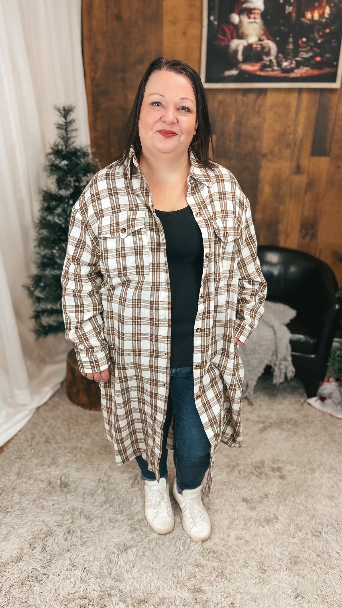 Mariska Plaid Button Down Cardigan | Brown