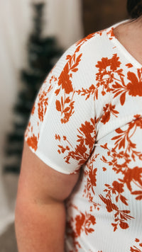 Addy Ribbed Floral Top | Orange & Cream