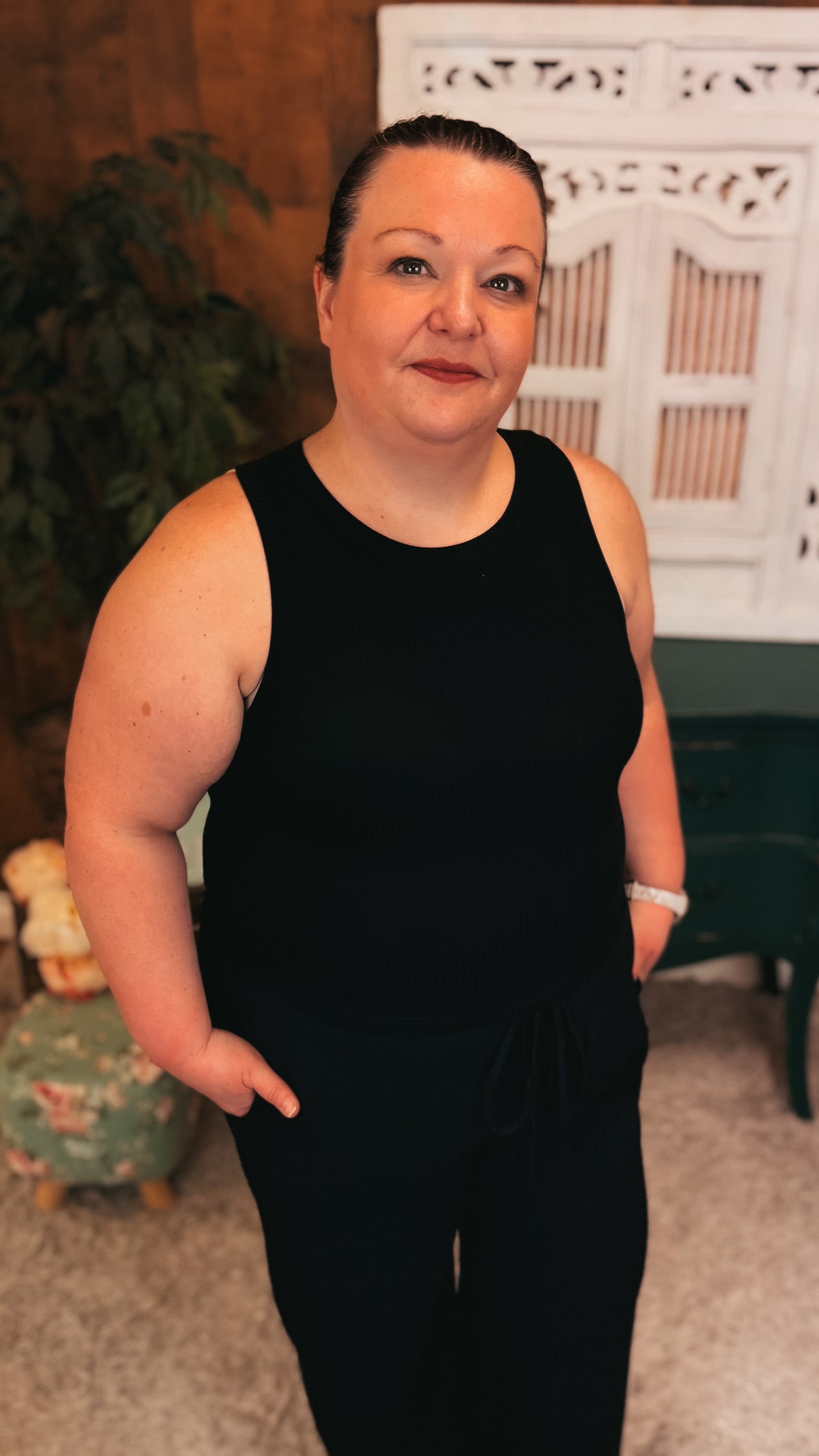 Victoria Ribbed Tank Top | Black
