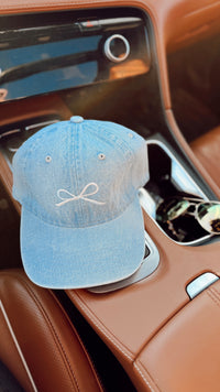 Bow Baseball Hat: Light Denim