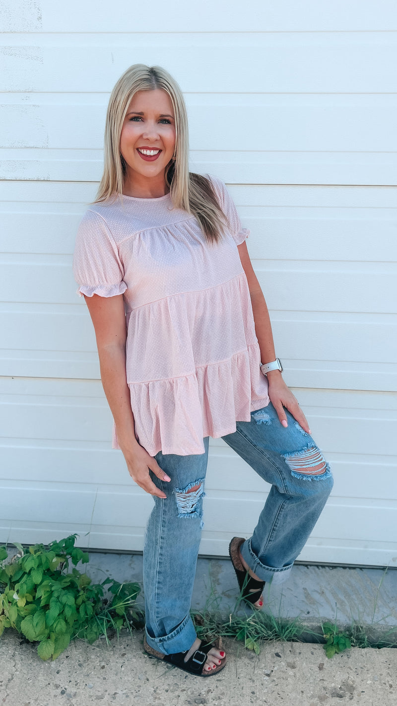 Dolly Babydoll Top: Pale Rose