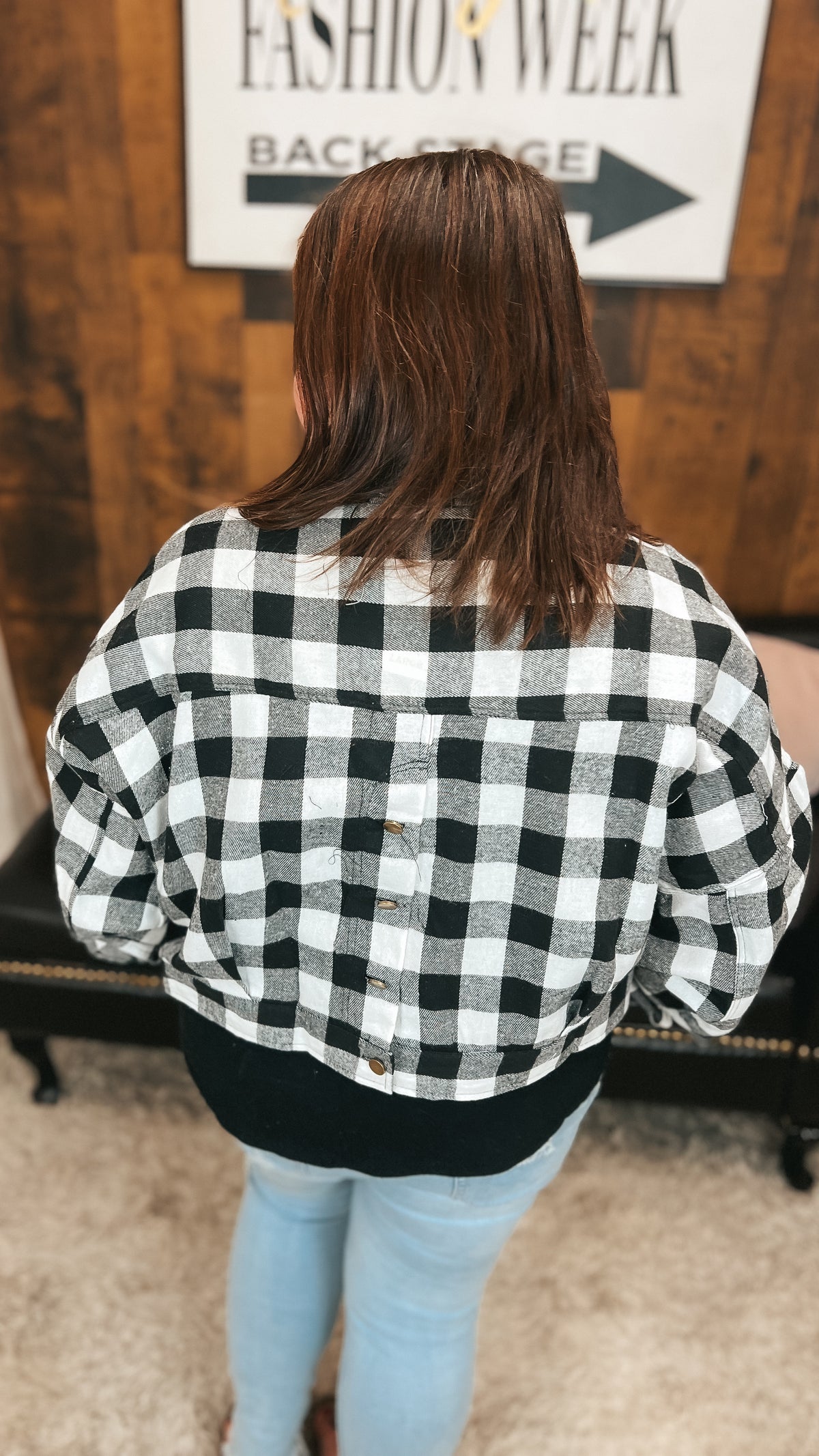 Nikita Crop Plaid Shacket | Black & White
