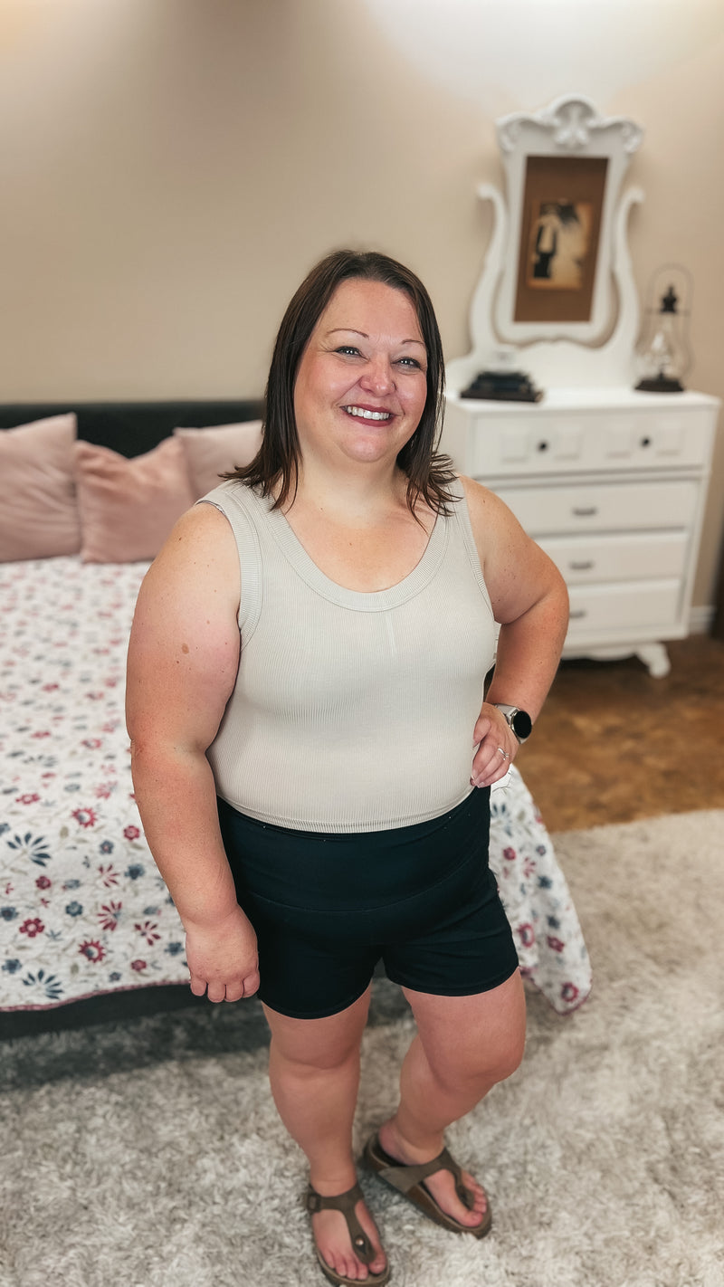 Tamara Ribbed Tank Top: Light Mocha