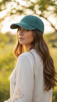 Jessie Faded Denim Baseball Hat: Hunter Green