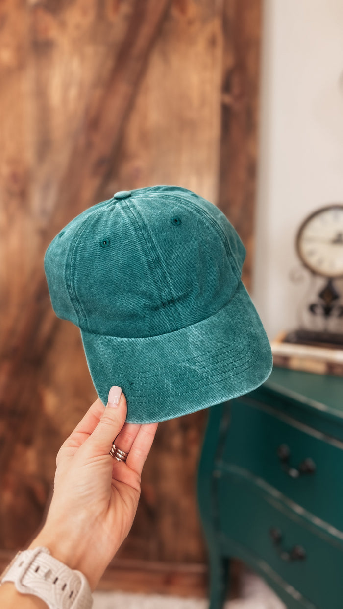 Jessie Faded Denim Baseball Hat: Hunter Green