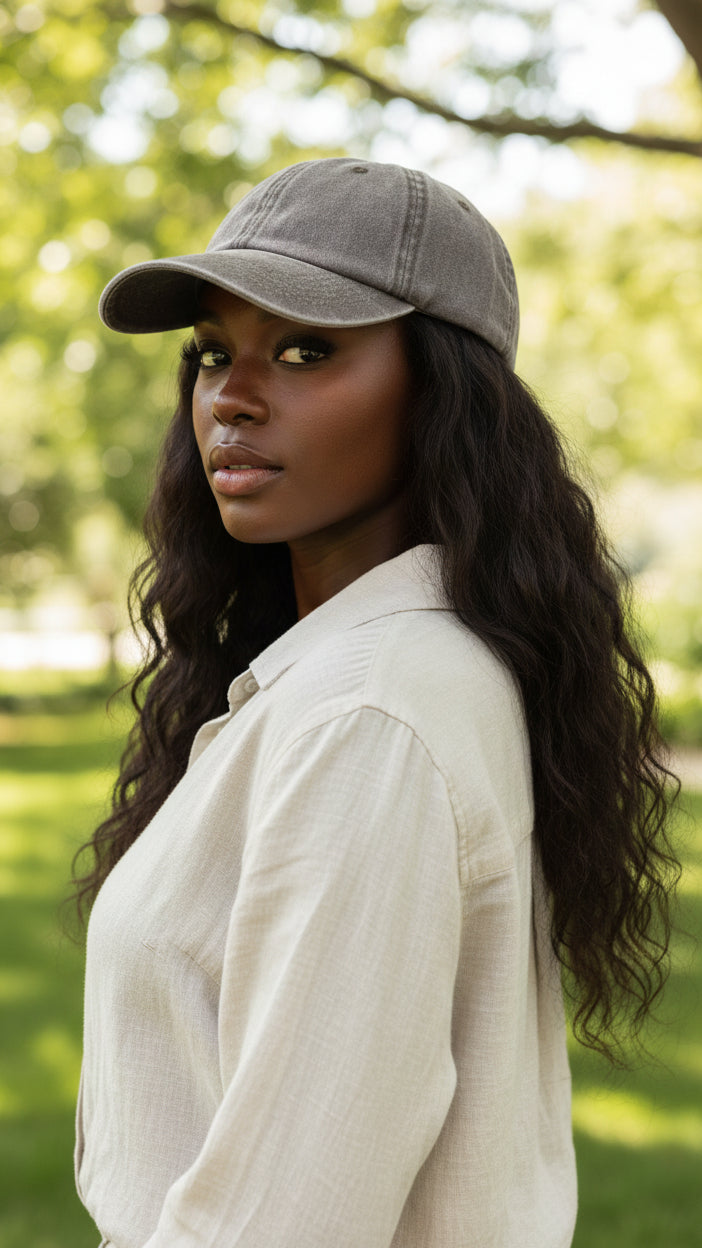 Jessie Faded Denim Baseball Hat: Brown