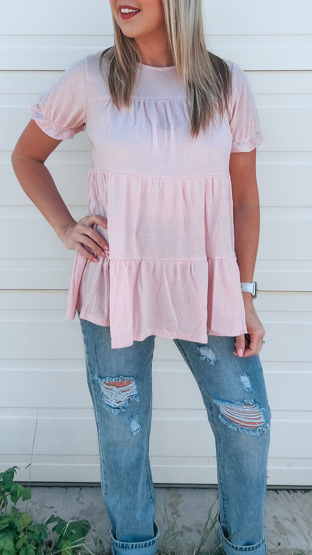 Dolly Babydoll Top: Pale Rose