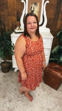 Claire Floral Dress: Rust