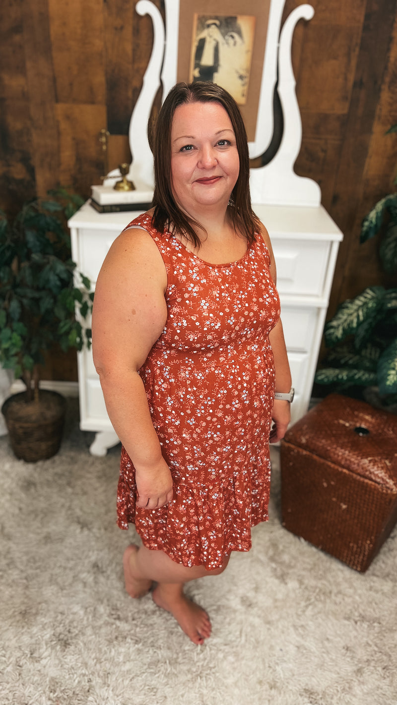 Claire Floral Dress: Rust