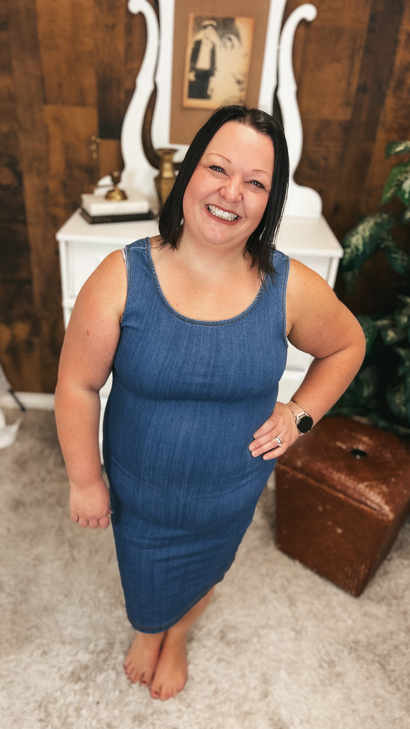 Mary Stretch Denim Dress | Medium Blue