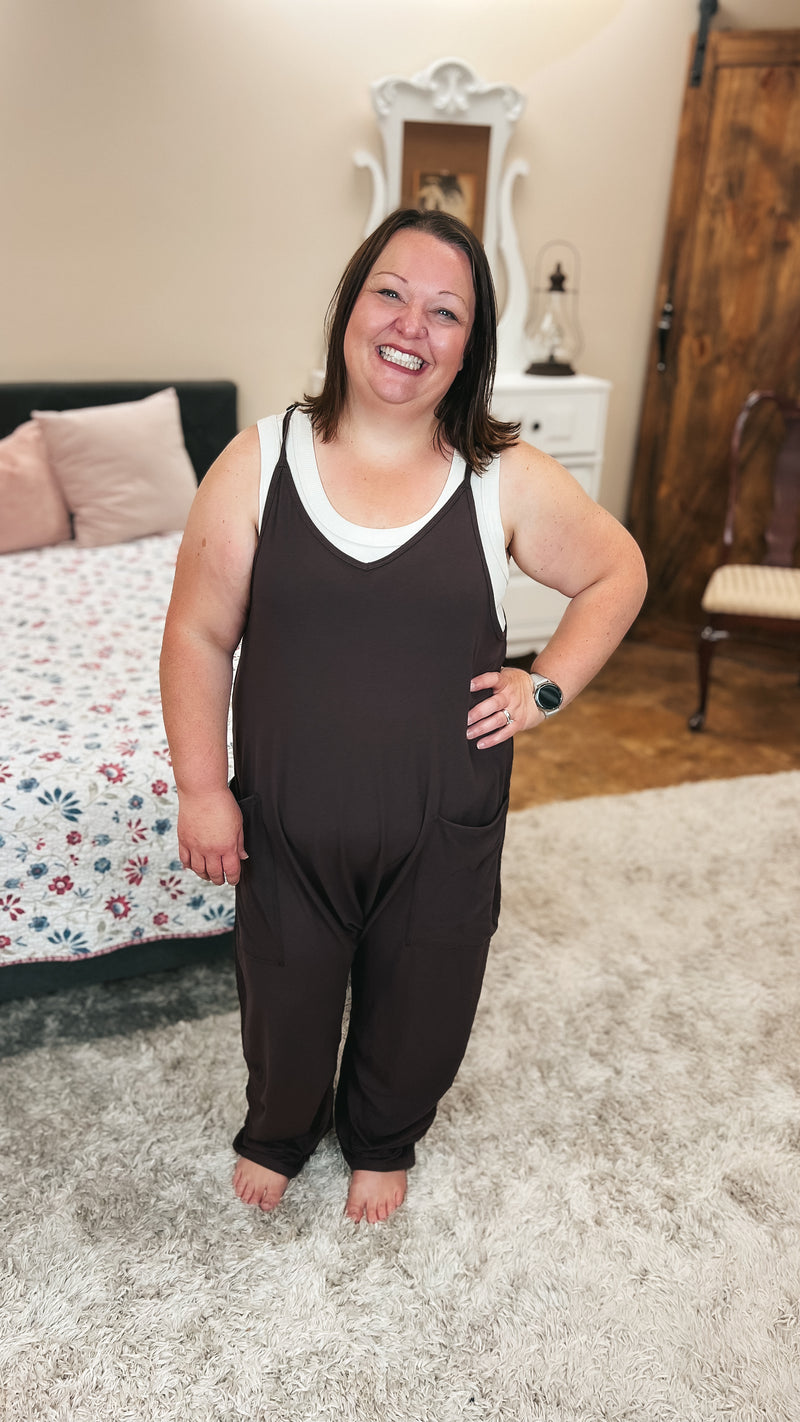 Jordyn Hotshot Romper: Brown