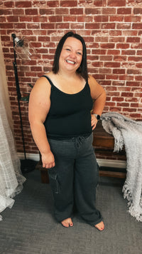 Harlow Wide Leg Cargo Jogging Pants | Charcoal
